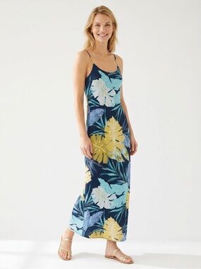 Sabora Navy Dress with Teal and Purple Leaf Print